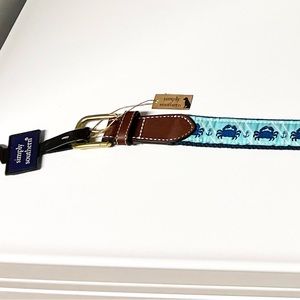 Simply Southern 32” Belt, Brown Leather with Blue Crabs & Anchors NEW WITH TAGS
